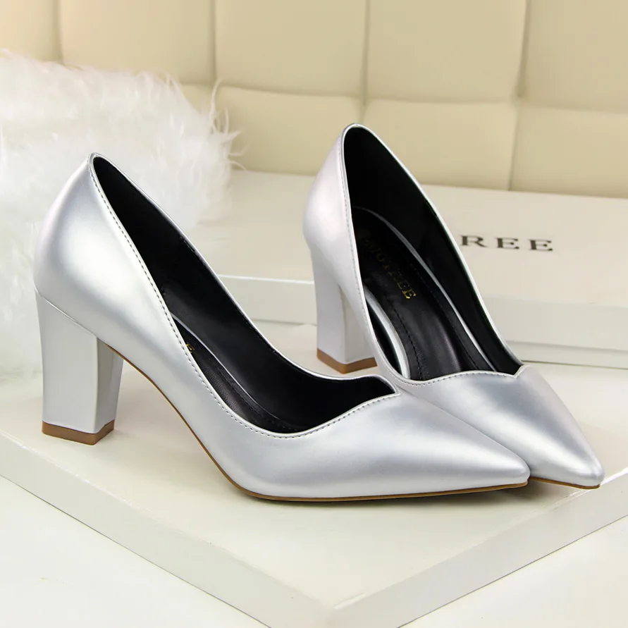 2020 женские Серебристые туфли-лодочки на высоком каблуке 7 см пикантные туфли