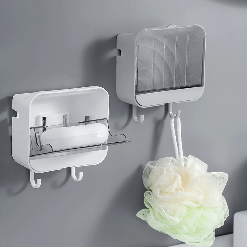 

Newest Portable Soap Drain Holder Wall Hanging Mounted Soap Box Bathroom With Cover Soap Drainer Rack Free Punch Drain Grids Box