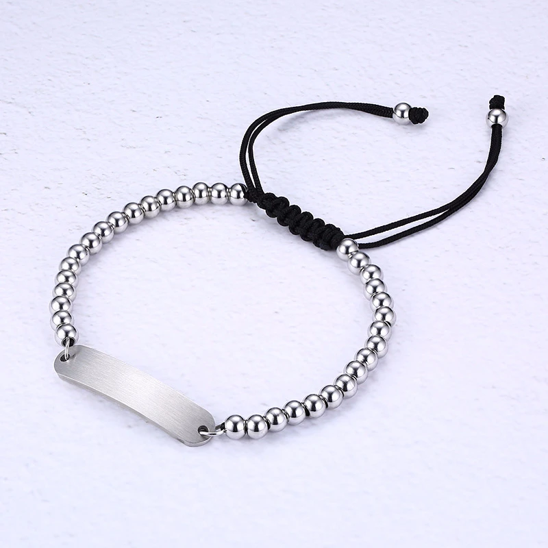 

PERSONALIZED MENS STAINLESS STEEL I.D BRACELET SILVER COLOR BEAD BALL BRACELET ENGRAVABLE NAME TAG GIFT HANDWRITING BRACELET