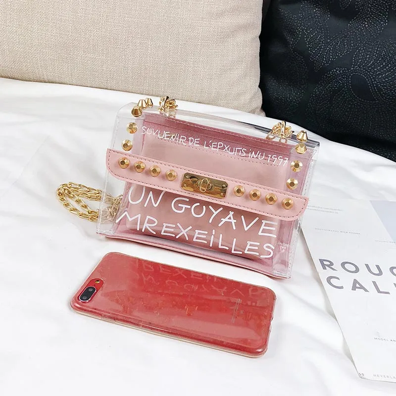 

Newly Women Lady Bag Clear Handbag Crossbody Composite Bag Transparent PVC Chain Pouch Tote New FIF66