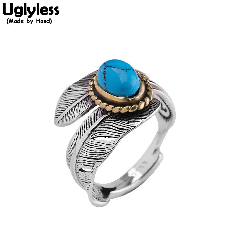 Женские винтажные открытые кольца с индейской перьями бирюзовые Регулируемые в