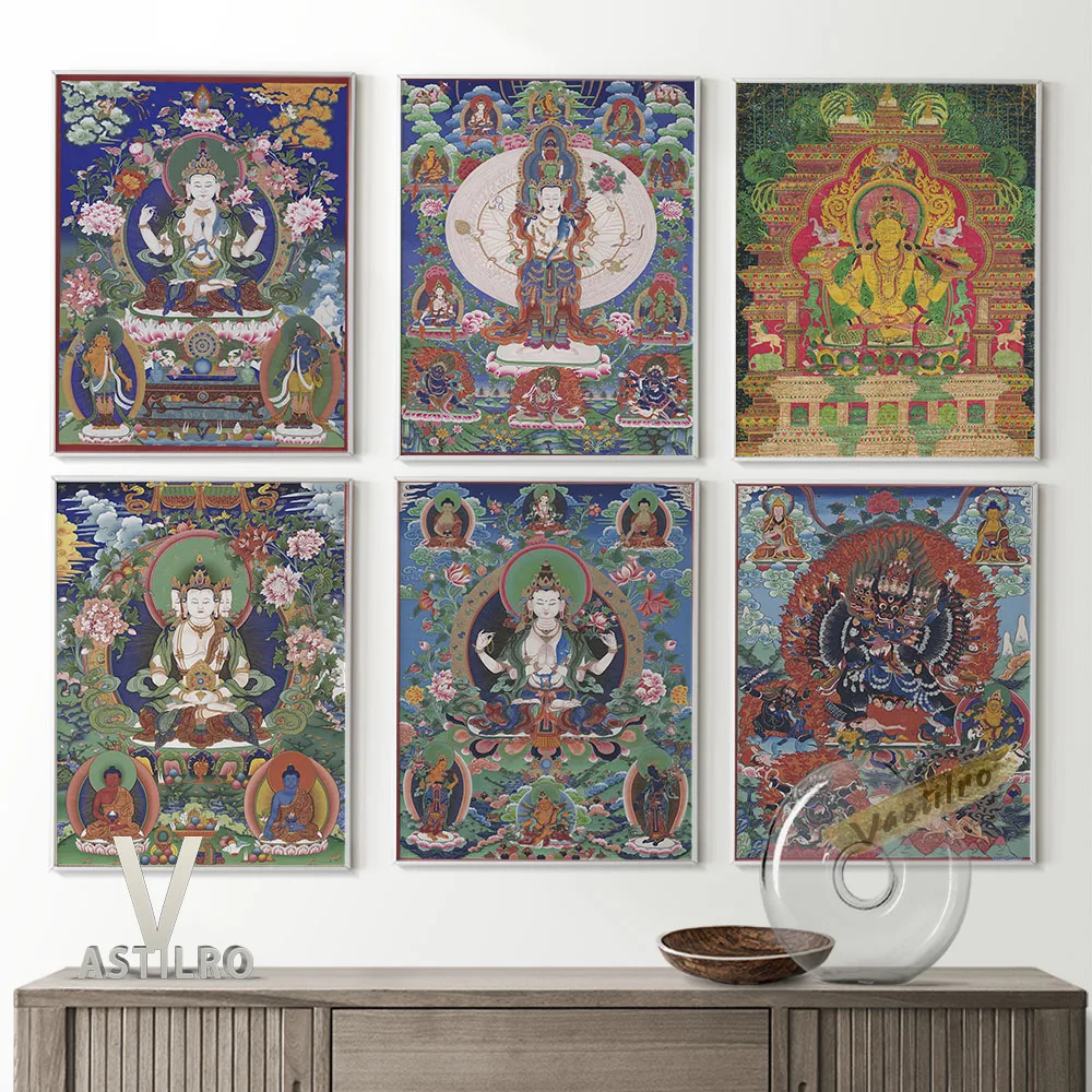 

Tibet Thangka Mural Exhibition Collection Vintage Art Prints Poster Bodhisattva Buddha Canvas Painting Wall Picture Home Decor