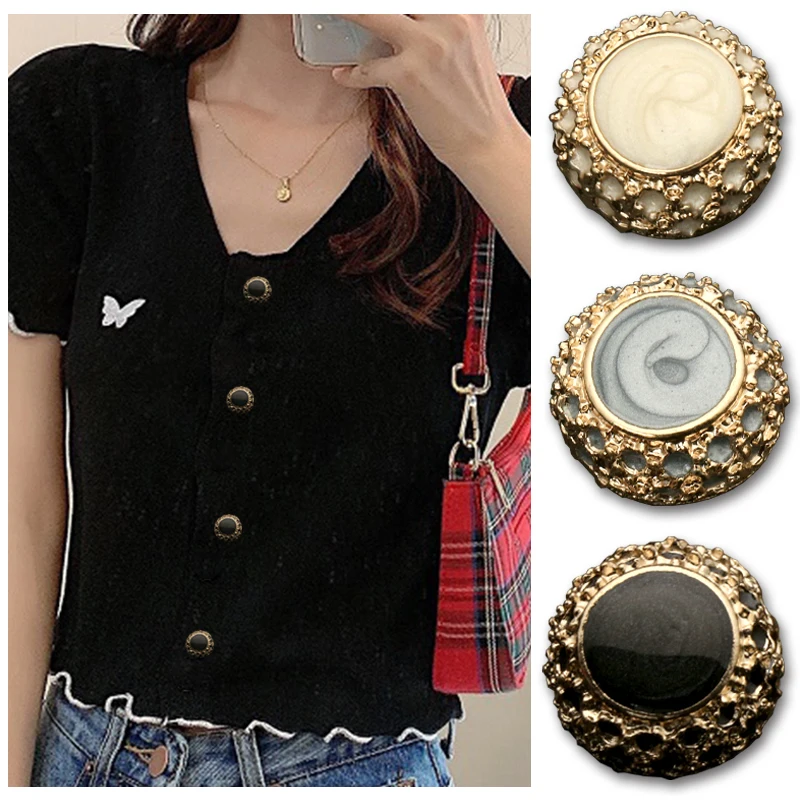 Пуговицы металлические золотистые для одежды корона жемчужный шар 3 шт. | Дом и