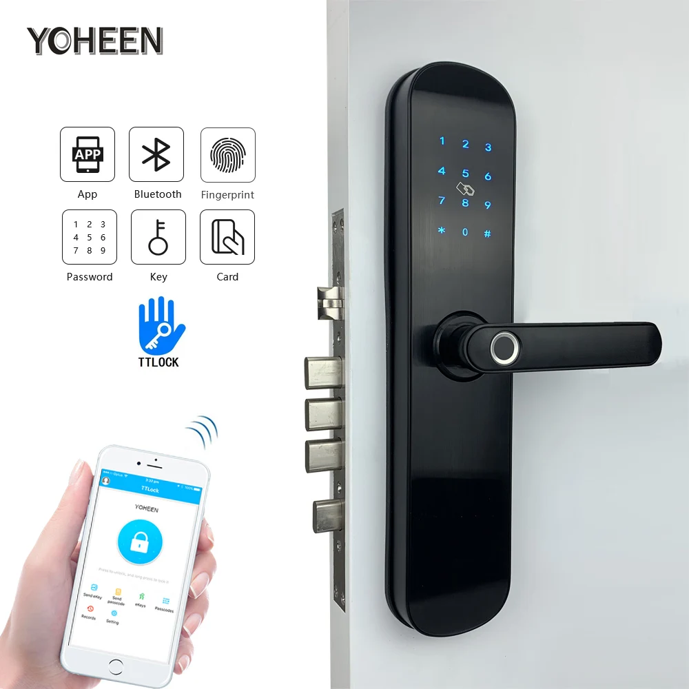 Get Electronic Security Smart Bluetooth App WiFi Digital Code IC Card Biometric Fingerprint Door Lock for Home