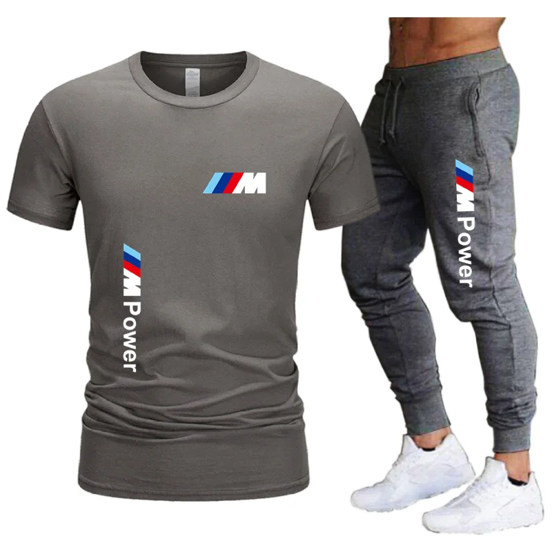 

2021 summer fashion new men's casual sports suit T-shirt + pants tide brand sportswear pure cotton fashion men's suit