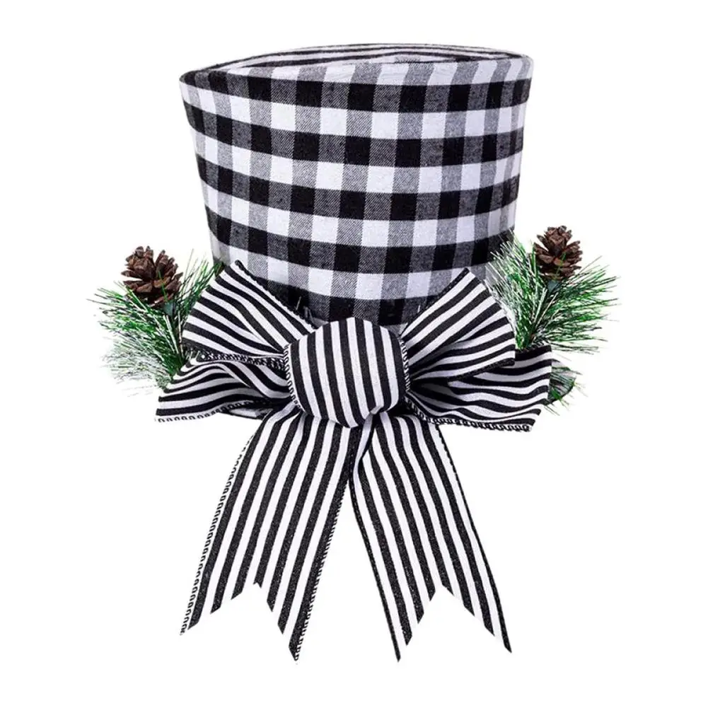 

Snowman Top Hat Black White Buffalo Plaid Christmas Costume Topper With Upgrade Large Bow For Holiday Home Decor (26*26*20cm)