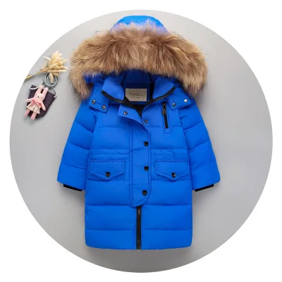 Raccoon Fur Blue Зимняя куртка Модные Детские Пуховые Пальто с капюшоном воротник из натурального меха, толстая Длинная зимняя куртка s для мальчиков и девочек, Детское пальто - Цвет: Raccoon Fur Blue
