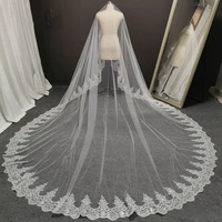 no comb wedding veil full edge with lace bling sequins 4 m one tier lace bridal veil long veil for bride wedding accessories