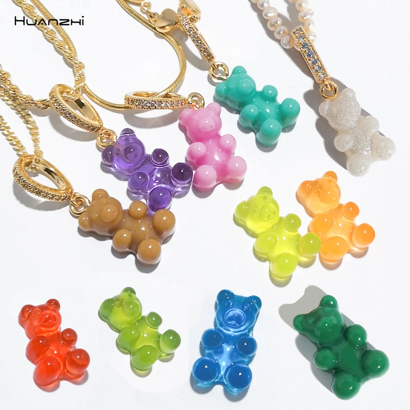 New ResinTeddy Bear Charm Crystal Heart Gold Color Plated Choker Necklace Clavicle Chain for Women Party Jewelry HUANZHI 2022