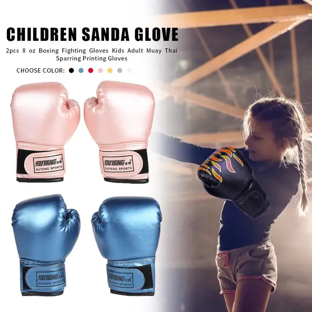 2pcs Boxing Training Fighting Gloves PU Leather Kids Breathable Muay Thai Sparring Punching Karate Kickboxing Professional Glove 6