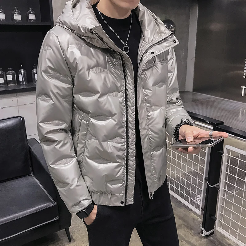Casual Winter Solid Men's Shiny White Duck Down Jackets Short Couple Hooded Winter Down Parkas Outwear Waterproof Warm Tops Coat