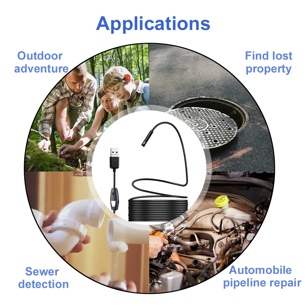 

3 In 1 HD Smartphone Tablet Dual Lens Aluminum Alloy Waterproof With Cable Adjustable LED Industrial Endoscope Pipeline Flexible