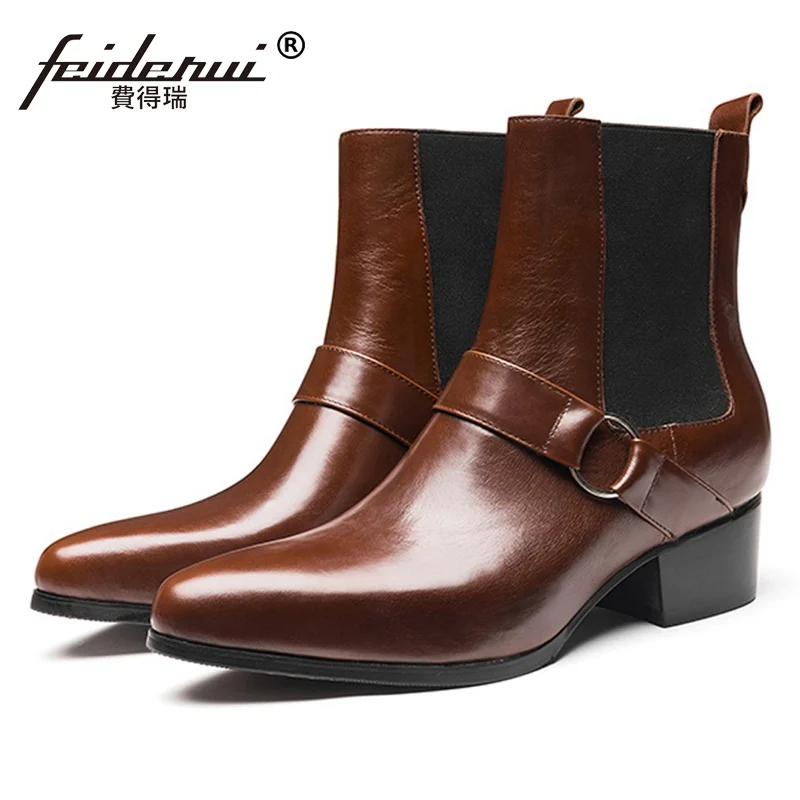 Зимние Дизайнерские мужские туфли челси для верховой езды на высоком каблуке из