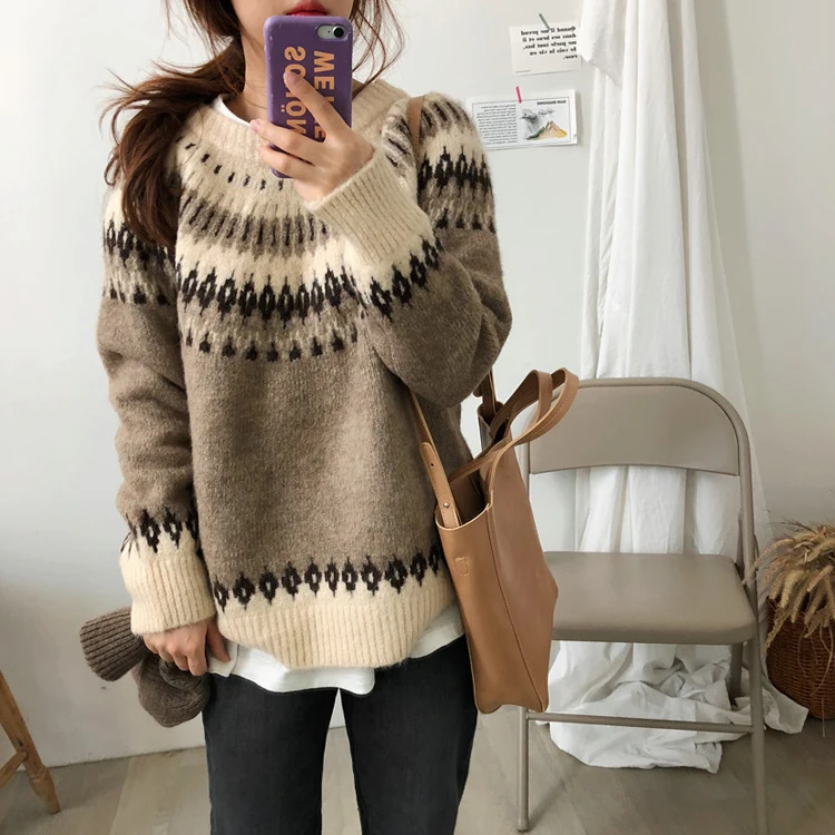 Женский свободный ретро-свитер в национальном стиле на осень и зиму | Женская