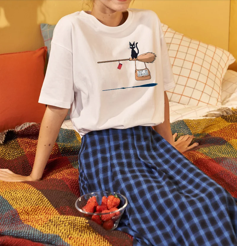 

Magic Broom Cat Harajuku T Shirts Harajuku Fashion Goth Streetwear Bodybuilding Short Sleeve Summer Clothes For Women Black Top