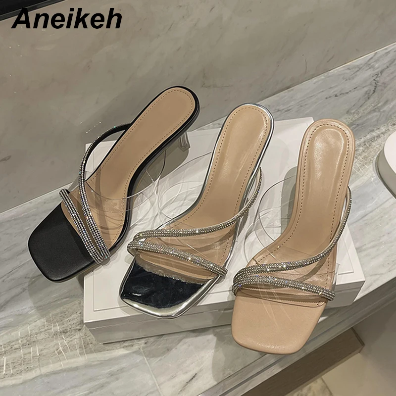 

Aneikeh Summer Fashion Women's Shoes Slippers 2021New Bling PU Polka Dot Outside Thin Heels Shallow MATURE Party Concise Apricot