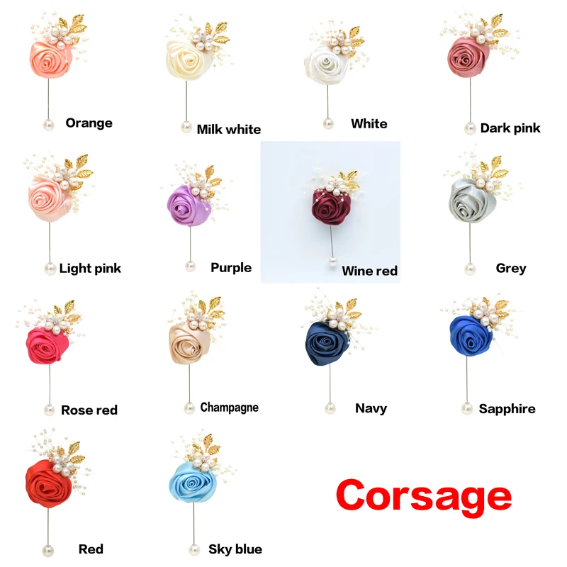 Свадебный цветок роза шелковая лента для невесты корсажная булавка брошь