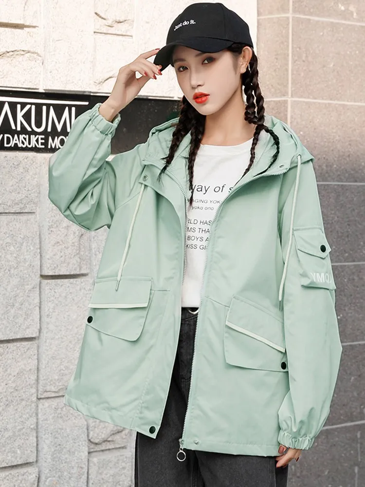 

Spring Autumn Hooded Zipper Baseball Jacket Women Casual Loose Short Coat Female Harajuku Bomber Streetwea Jacket Outerwear