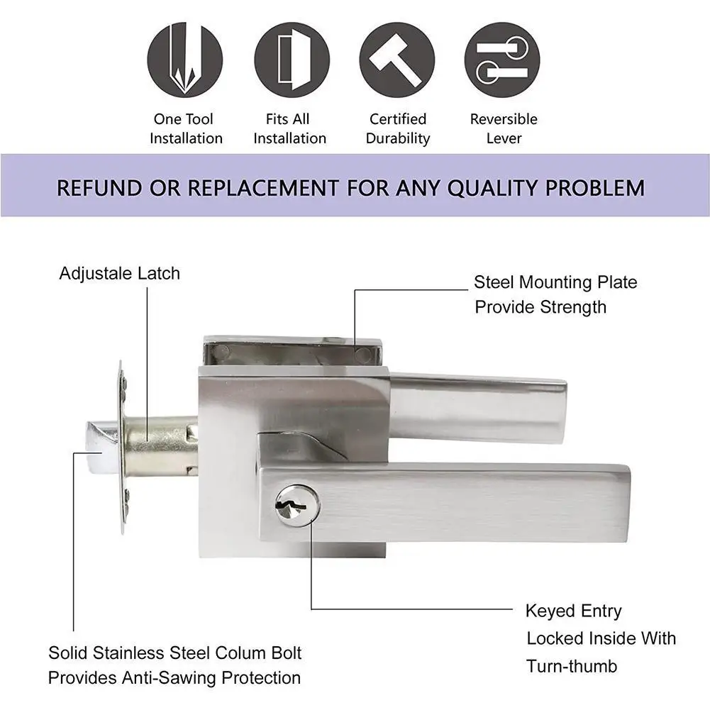 

American Indoor Door Lock Single Tongue Office Handle Lock Household Three-bar Lock Room Wooden Door Aluminum Alloy Handle Lock