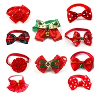 chiristmas new years style red lace pet bow tie dog bib with bell cat small dog collar jewelry adjustable neck strap