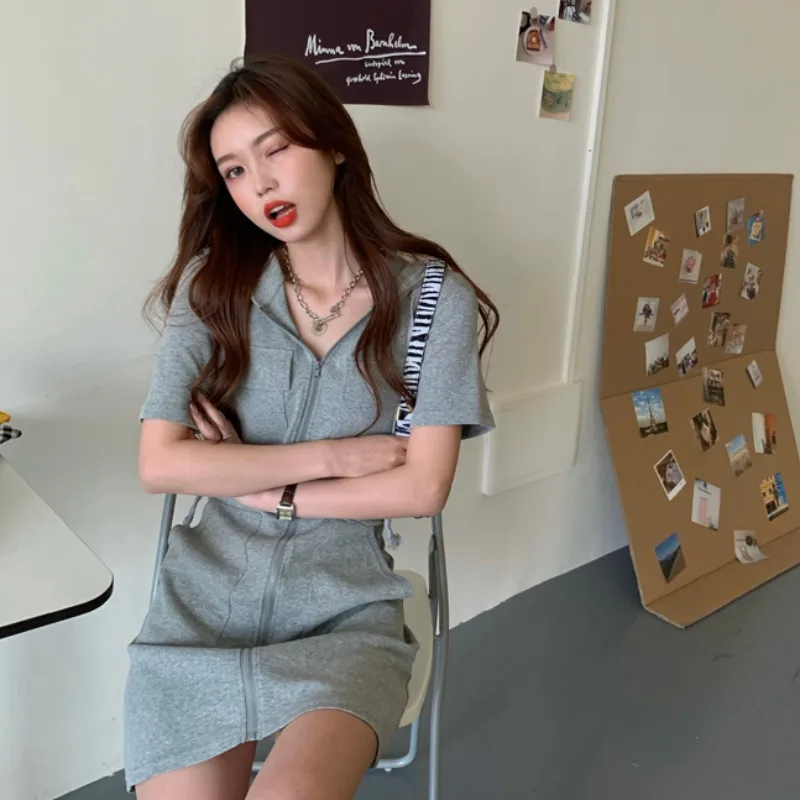 

Chic Hong Kong Style T-shirt Hooded Dress Women's Casual Laid-Back Style Short Skirt Summer Korean Style New Ins Short Sleeve