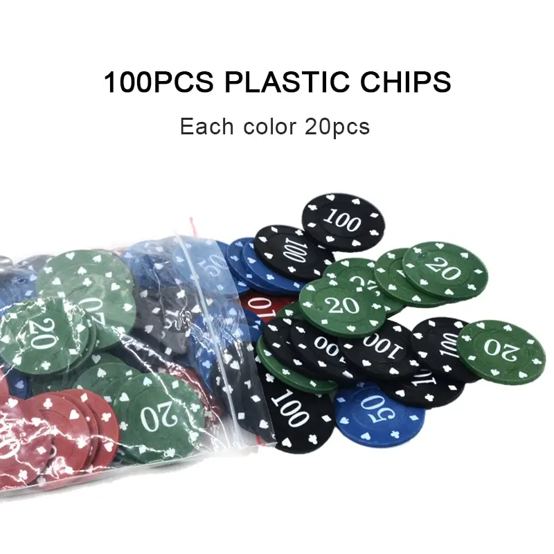 

100pcs Round Plastic Chips Casino Poker Card Game Baccarat Counting Accessories Tokens Coins