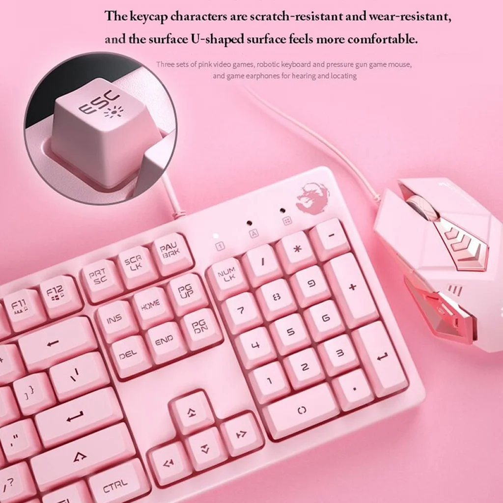 

104Key USB Wired Mechanical Gaming Keyboard With White Backlight Cute Pink Keyboard for Desktop Laptop Windows XP/Win7/8