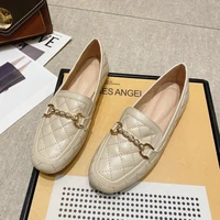 women shoes round head casual flat loafers fashion soft bottom black flats checkered slip on mullers brand ladies shoes
