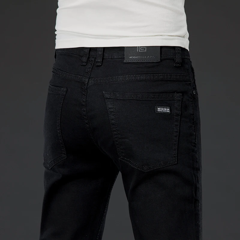 

BAIDAFEILI Oversized 42 40 38 Slim Straight Black Jeans Men Spring Youth Pop Fashion Men Mid Waist Elasticity Black Pants