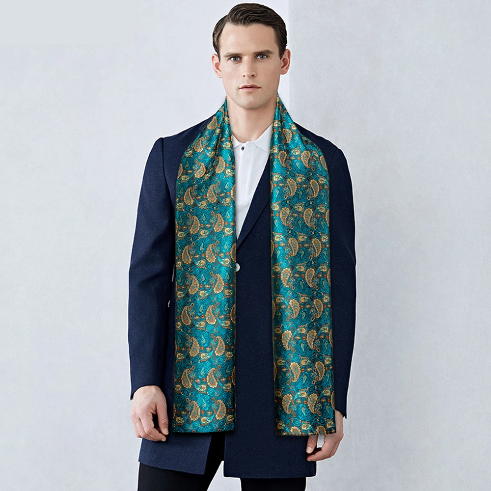 Новый модный мужской шарф Зеленый жаккардовый Пейсли 100% шелк Осень-зима