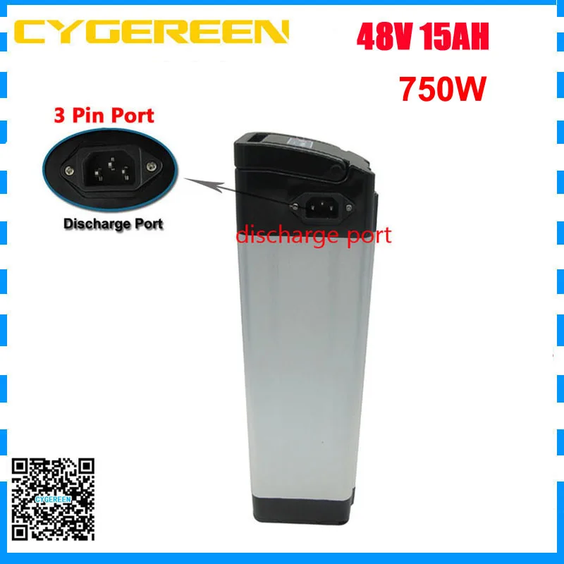 

750W 48V 15AH Lithium Ebike Battery Pack 48 V 10AH 12AH Silver Fish Electric Bike Bicycle 18650 Bateria with 54.6V 2A Charger