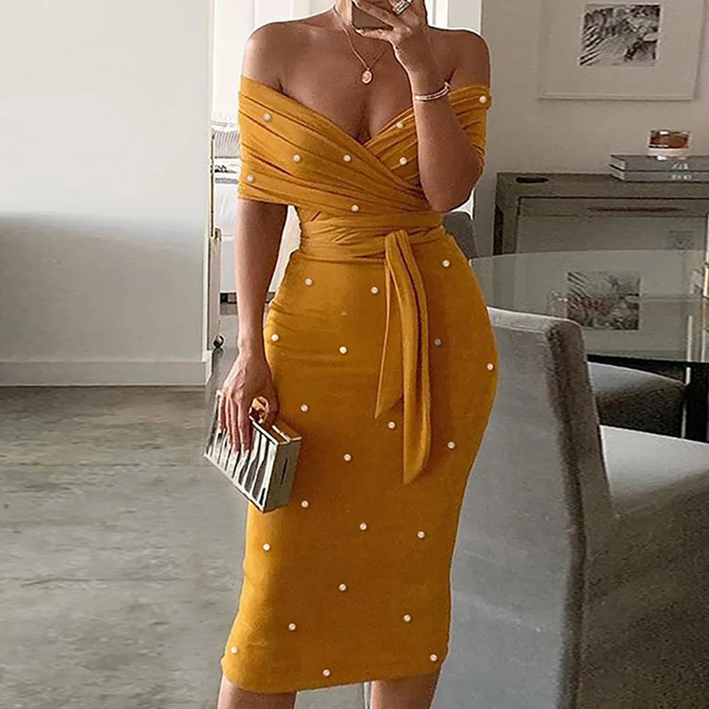 Женские Коктейльные Вечерние платья с открытыми плечами облегающее офисное