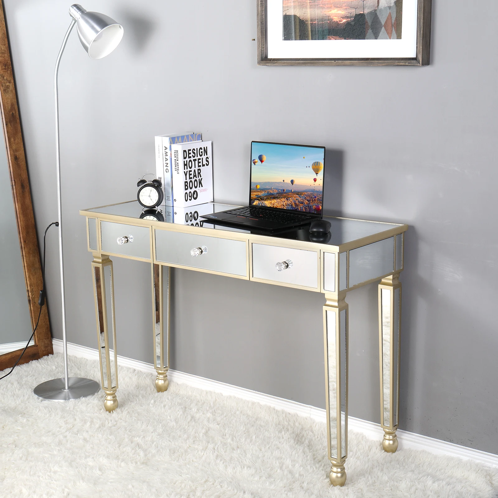 

FCH Three Drawers Mirror Table Dressing Table Console Table Computer Table Computer Desk Home Office Desk Office Furniture