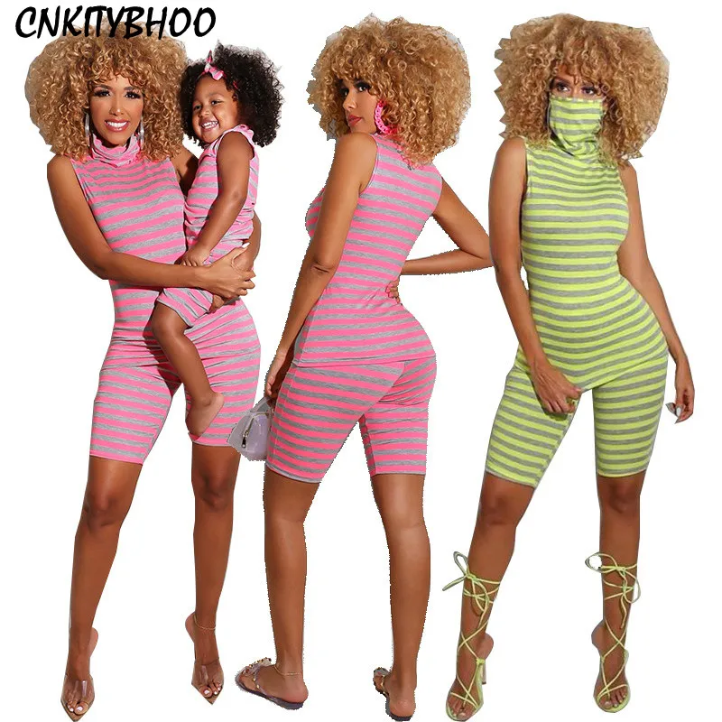 2021 комплекты одежды для мамы и дочки Летний Полосатый повседневный комплект из 2