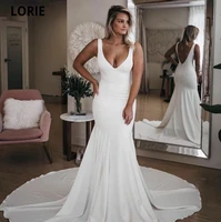 lorie strap mermaid chiffon wedding dresses 2021 robe de mariee sexy v neck court train simple design backless vestido novia