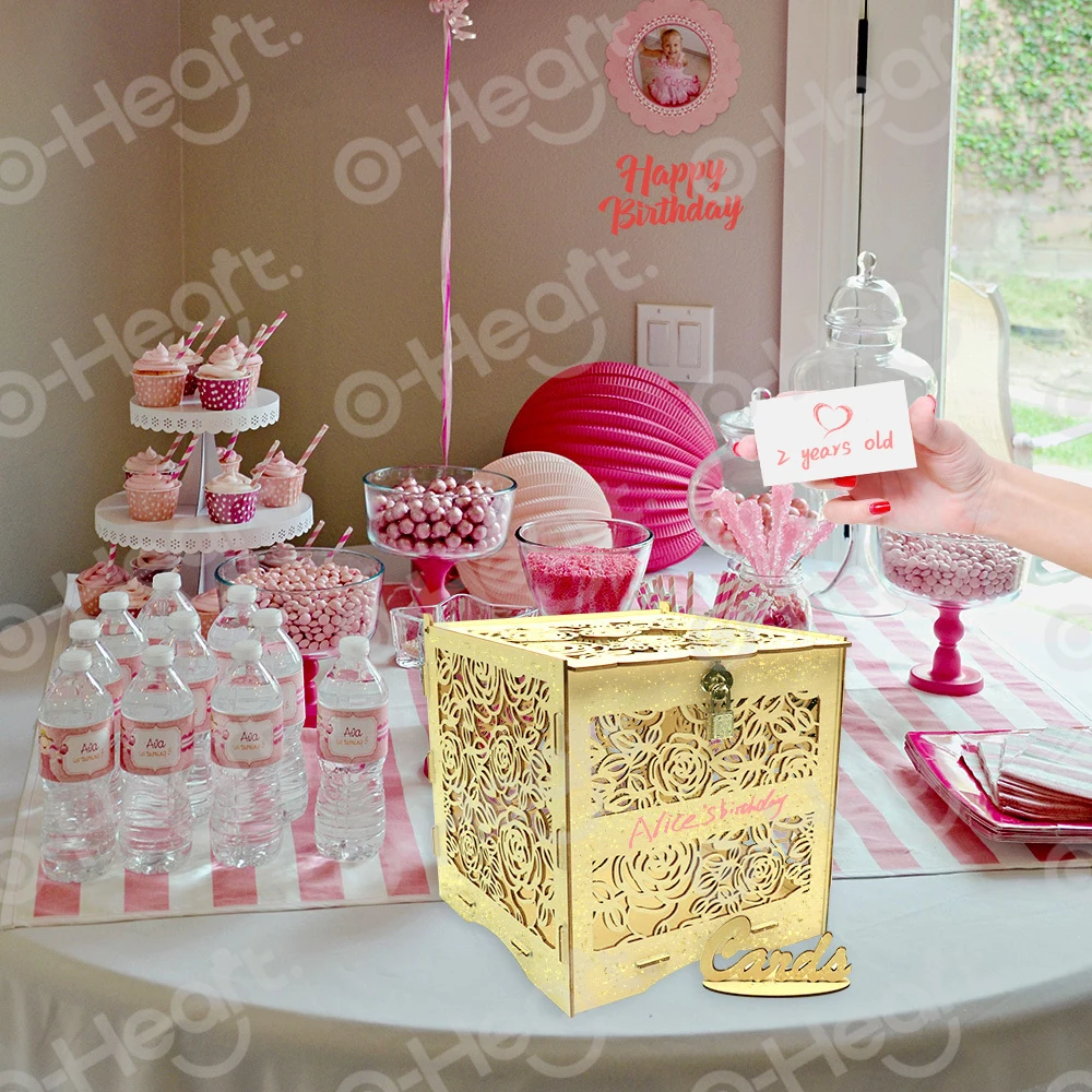 DIY Розовый День Святого Валентина коробка для карт с замком квадратный