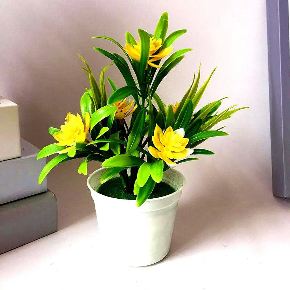 yellow Искусственные Искусственные цветы в горшках, маленький Лотос, искусственная кувшинка, сделай сам, украшение для дома, сада, стола, лотоса, растения, подарки - Цвет: yellow