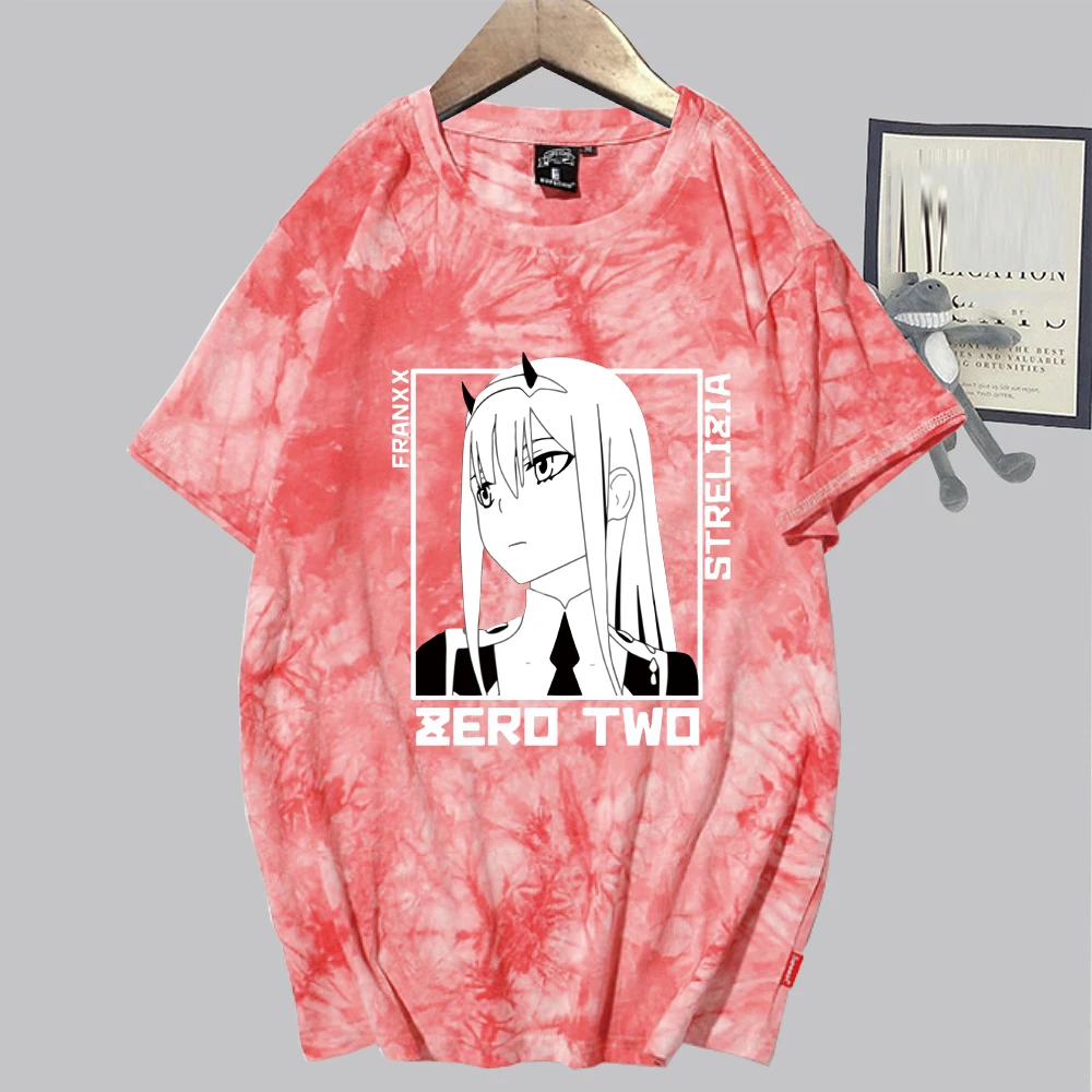 

Anime Zero Two Fashion Short Sleeve Loose Round Neck Tie Dye Summer T-shirt