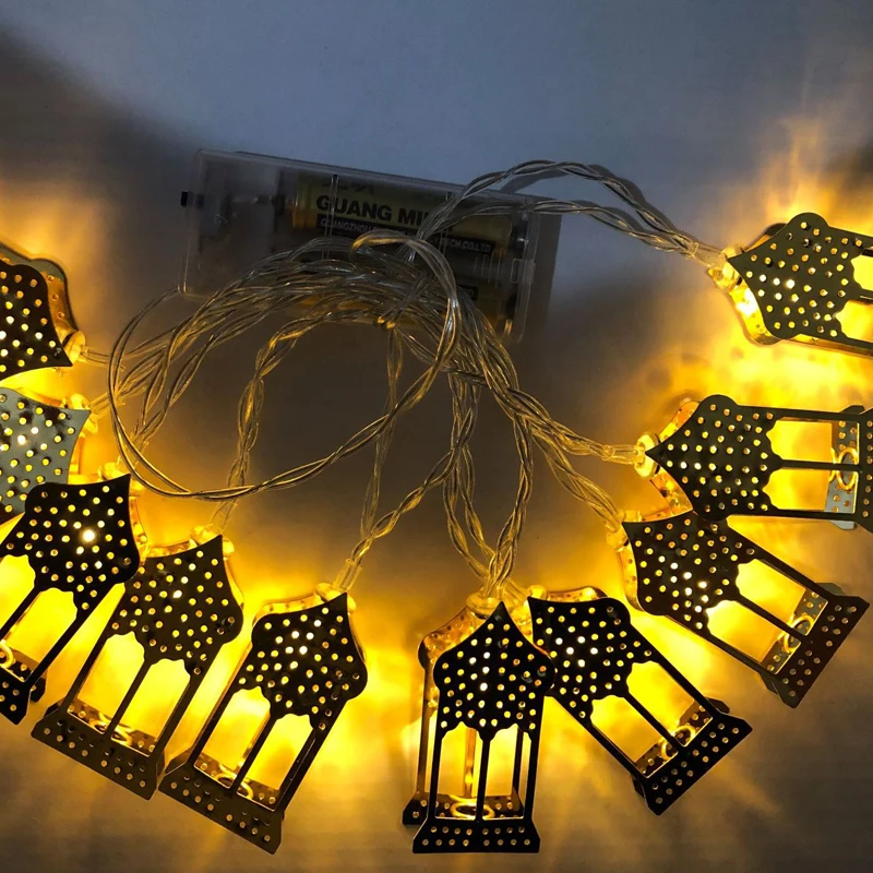 

New Muslim Eid Mubarak LED Wrought Iron House Castle String Light Palace Ramadan Festival Decoration for DIY Wedding Party Patio