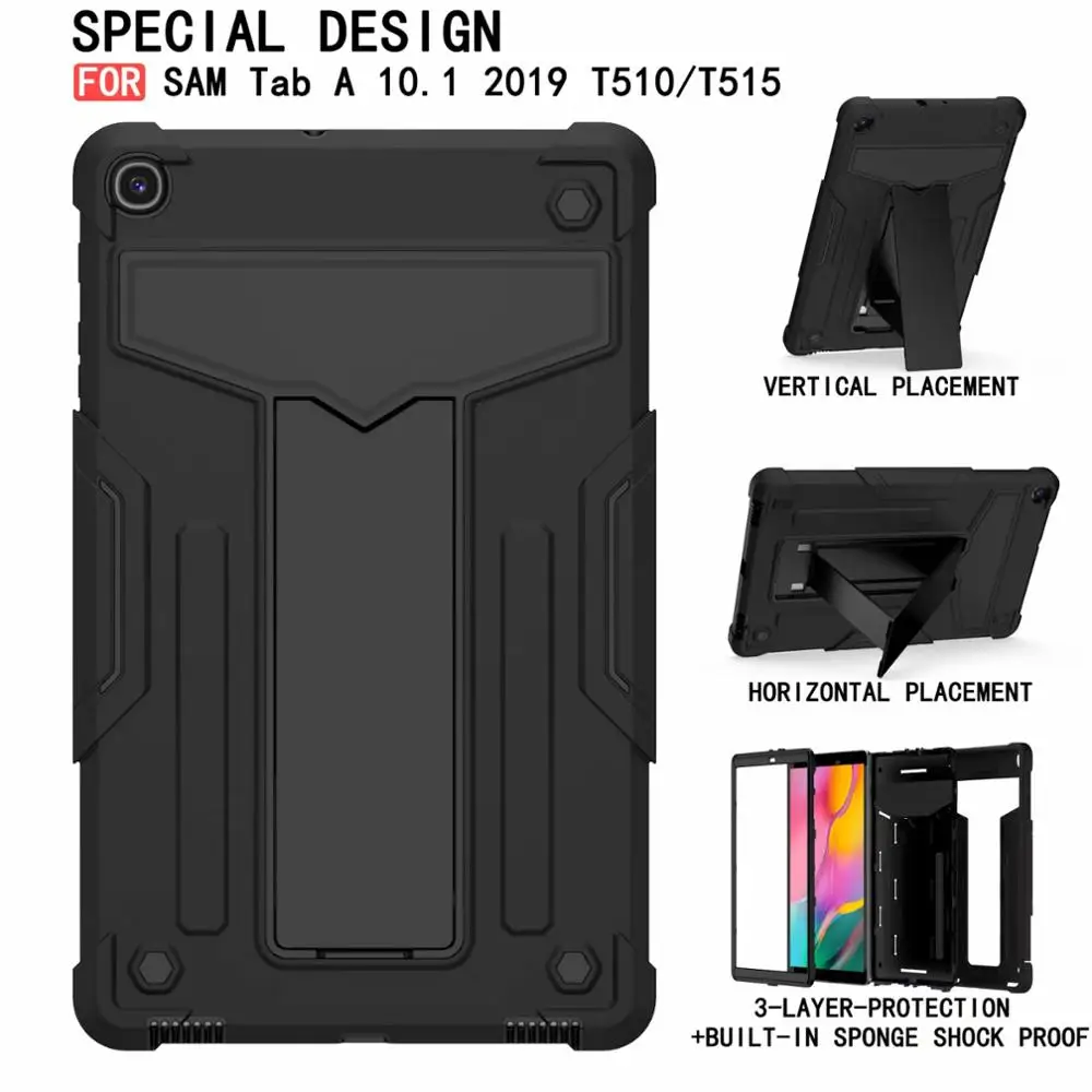 

for T510 T515 Armor Tablet Case for Samsung GALAXY Tab A 10.1 2019 Case SM- T510 T515 TPU+PC Shockproof Stand Kids Cover