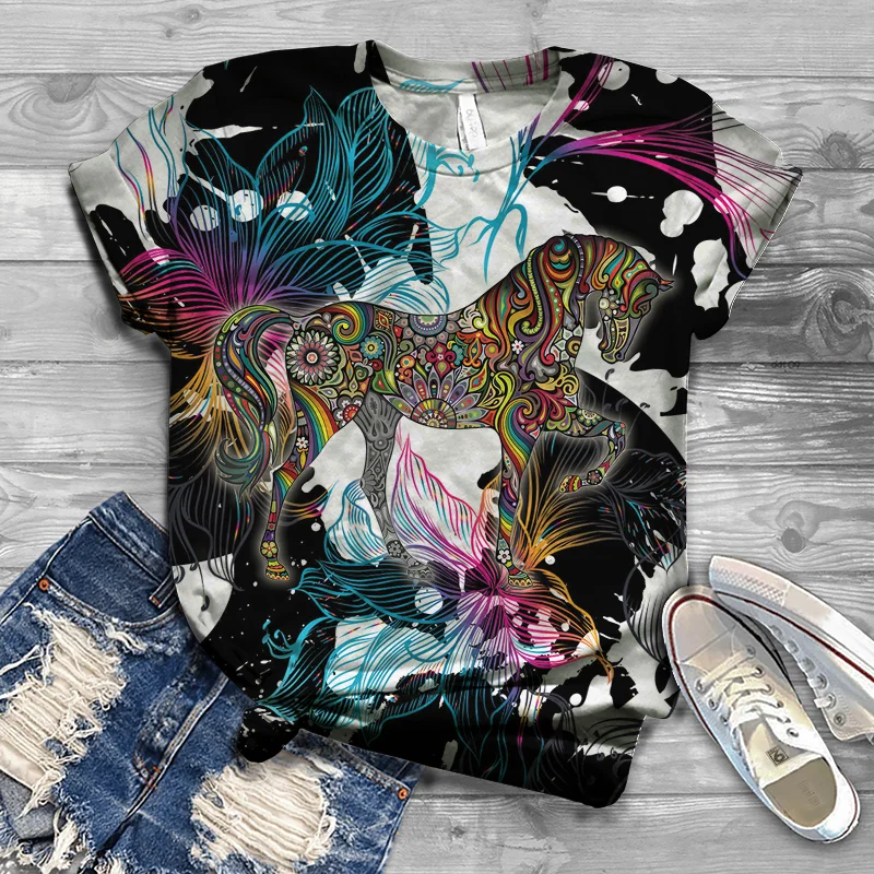 

Hot new summer Harajuku ladies fashion T-shirt plus size round neck street top women's trendy T-shirt women's butterfly flower