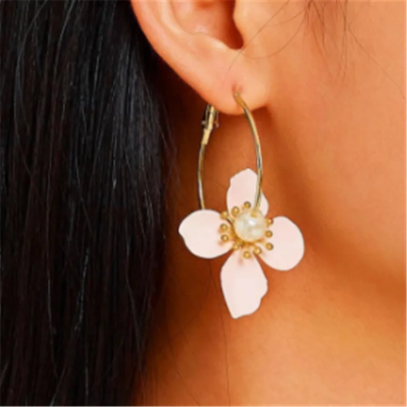 Популярные женские ювелирные изделия розовые серьги с бутонами в форме цветка