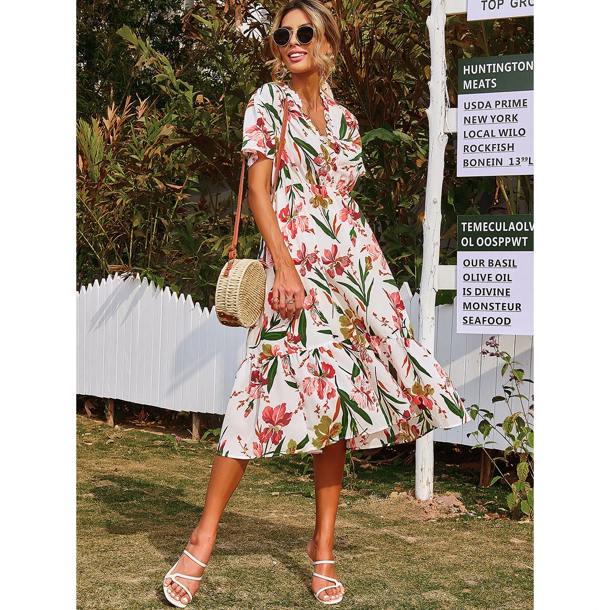 

ZOGAA Dress Women Summer Hot-selling Elegant V-neck Floral Printed Daily Trendy Casual Bohemian A-LINE Mid-Calf Loose Chic New