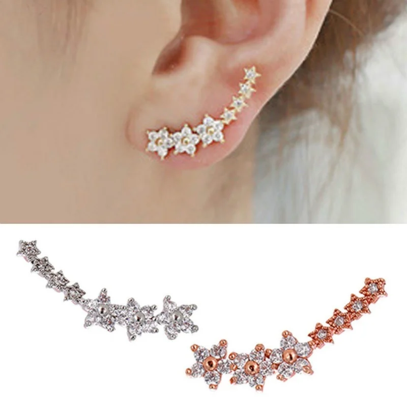 Женские Двухсторонние серьги-гвоздики с фианитами в форме звезд Цвет Розовое