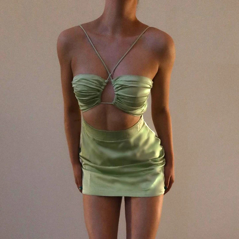 

2021 Summer Women Elegant Skinny Sleeveless Club Party Dresses Fashion Halter Sexy Backless Mini Dress