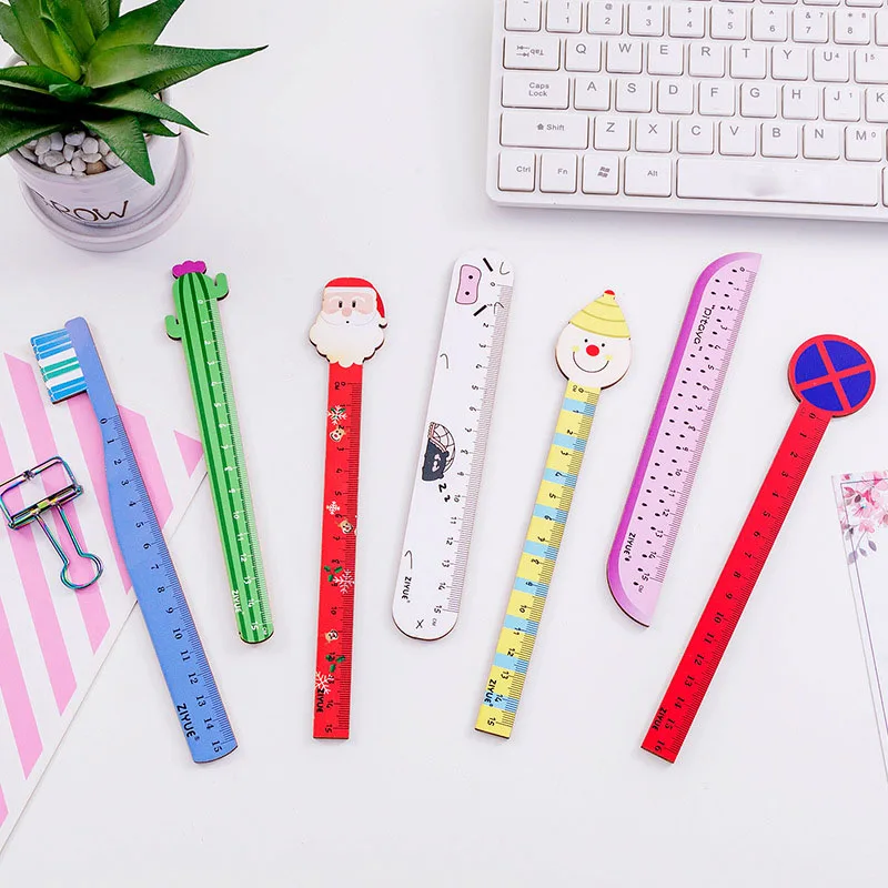 1 шт. Санта Клаус клоун с рисунком кактуса Ученические милые деревянная линейка 15