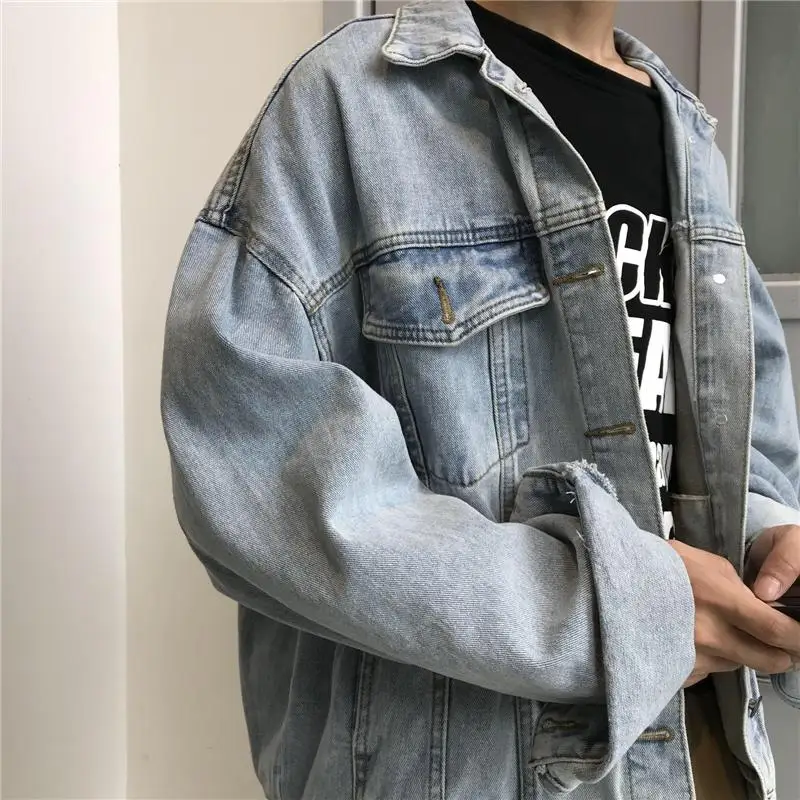 

Denim Jacket Men Plus Size Japanese Streetwear High Fashion Vintage Mens Jackets and Coats Single Breasted Pockets All Match