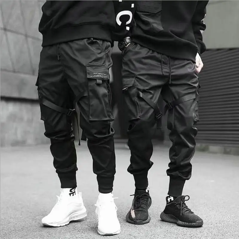 

Ribbons Harem Joggers Men Cargo Pants Streetwear 2021 Hip Hop Casual Pockets Cotton Track Pants Male Harajuku Fashion Trousers