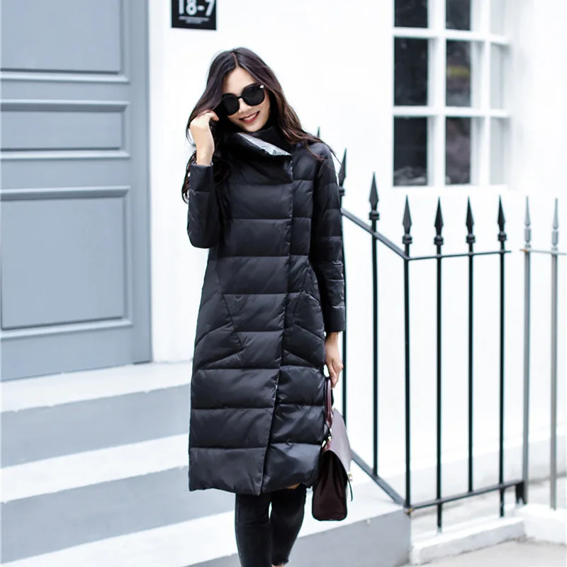 

Winter OL temperament women thick Long Coat long sleeve stand collar slim Down Jacket that can be worn on both sides Jacket