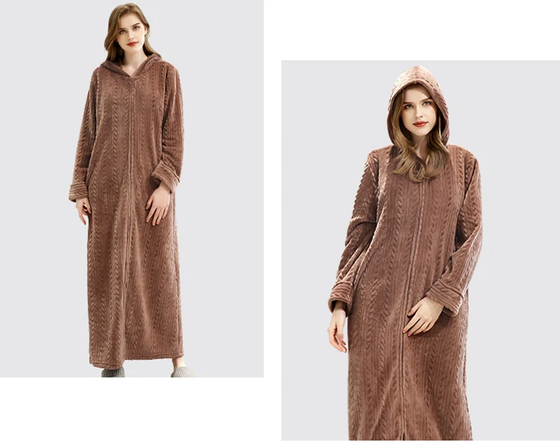 Roupão de Banho com Capuz Longo para as Mulheres Pijamas dos Homens Vestido de Vestir Flanela Velo Roupões Inverno Quente Housecoat Camisola 9 as mulheres flanela velo roupões inverno quente